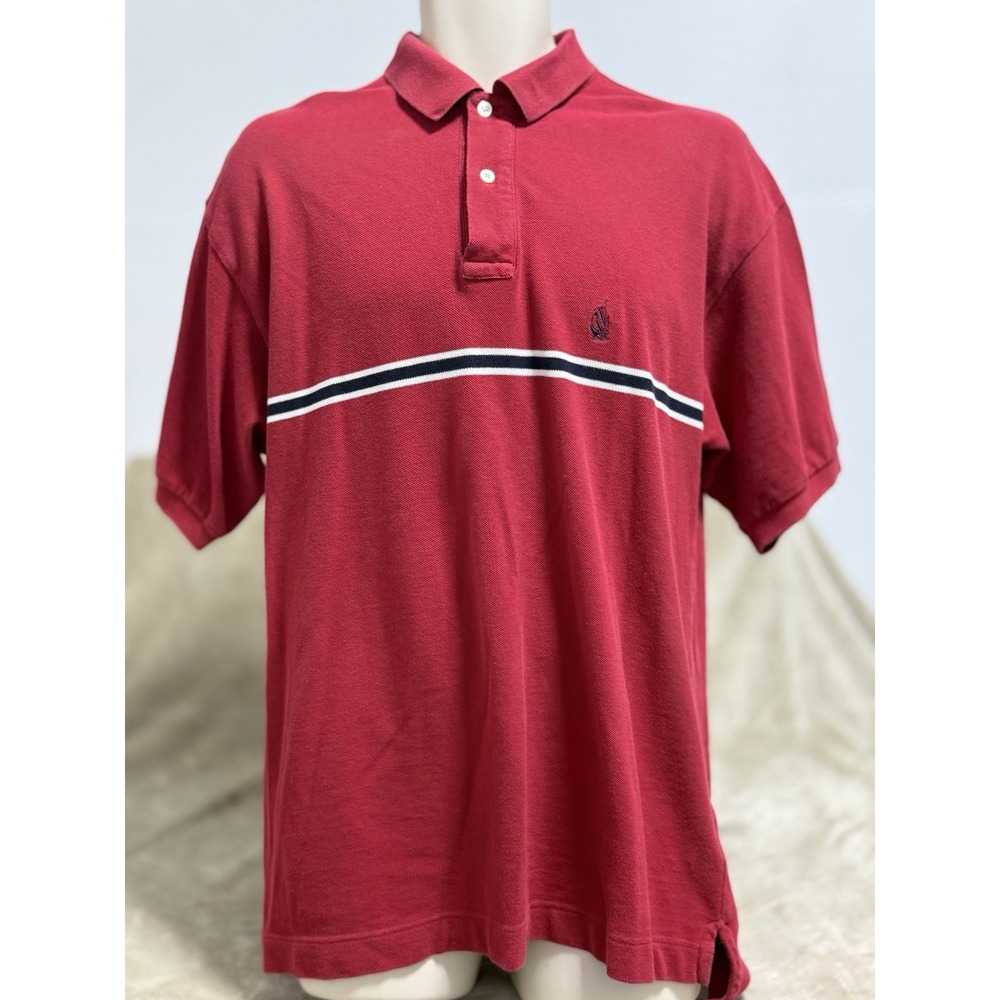 Nautica‎ shirt polo red centered stripes 100% Cotton Men's Medium Vintage Y2K